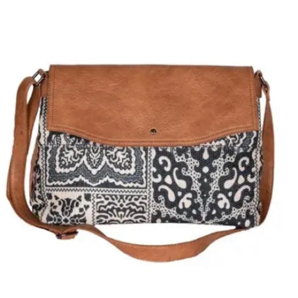 Boho upcycled leather and canvas purse